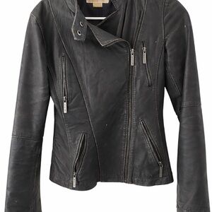 Michael Kors Black Leather Asymmetrical Zip Jacket